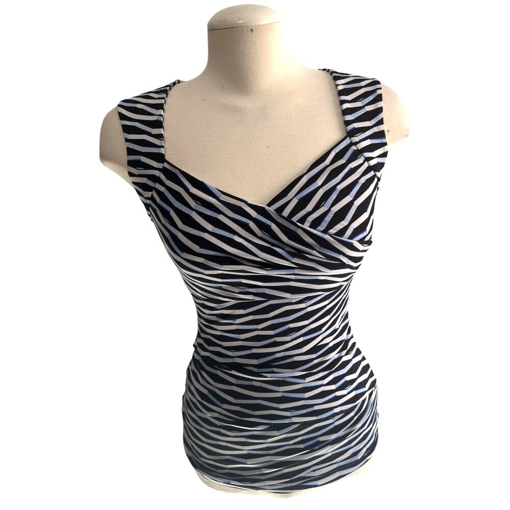 White House Black Market Sweetheart Neck Sleeveless Blouse Sz XS Womens Blue Bla - Picture 6 of 10